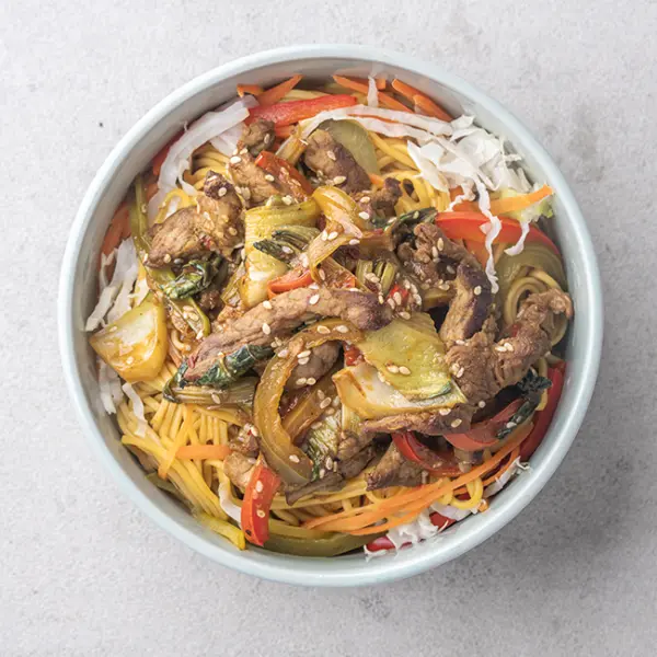 Beef Chow Fun with Bok Choy Noodles